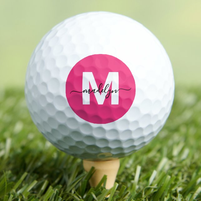 Balles De Golf Monogramme de prénom initial rose classique (Pink Monogram Personalized Golf Balls)