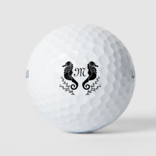 Balles De Golf Monogramme de silhouette de cheval de mer noir
