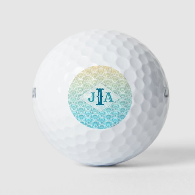 Balles De Golf Monogramme de sirène du Motif de vague (Devant)