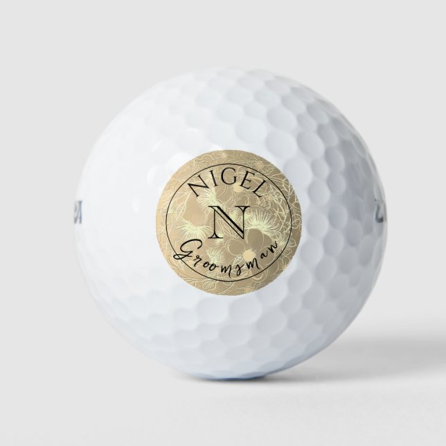 Balles De Golf Monogramme d'or Groomsman personnalisé (Devant)