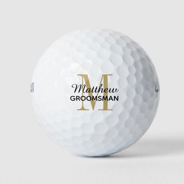Balles De Golf Monogramme d'or noir moderne Groomsman cadeau (Devant)