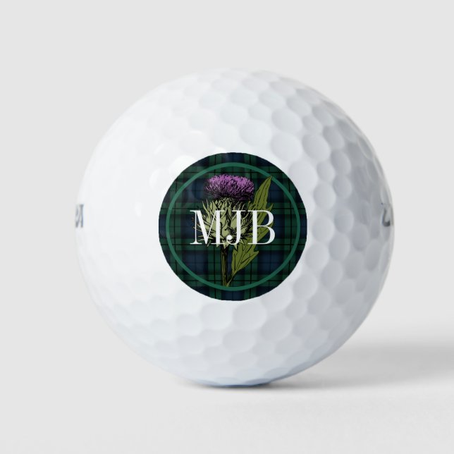 Balles De Golf Monogramme écossais de montre noire TartanThistle (Devant)