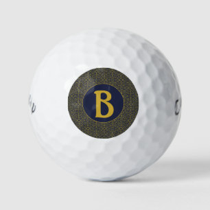 Balles De Golf Monogramme élégant bleu et or filigrané