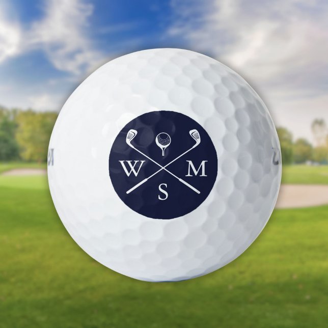 Balles De Golf Monogramme Élégant Personnalisé Bleu Marine (Personaized Elegant Monogram Navy Blue Golf Balls)