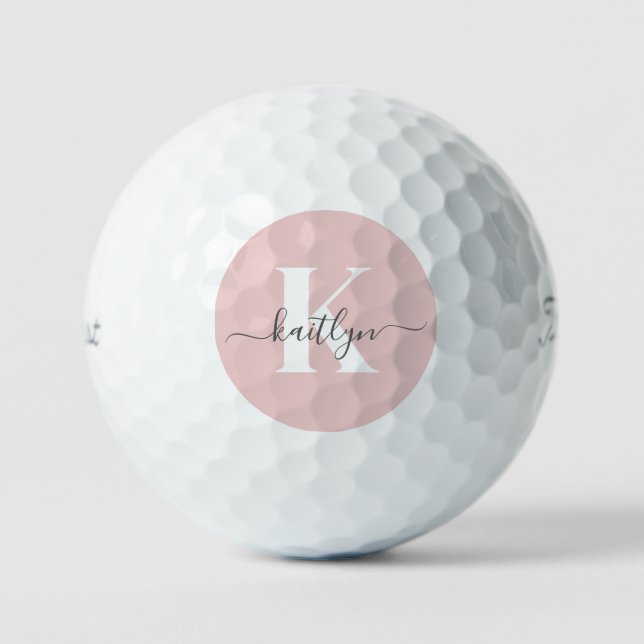 Balles De Golf Monogramme élégant rose poudré gris écriture (Recto)