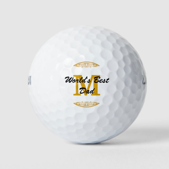 Balles De Golf Monogramme en or Monogramme Mondes meilleur papa (Devant)