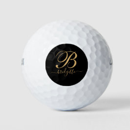 Balles De Golf Monogramme Gold Script sur noir