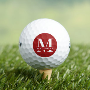 Balles De Golf Monogramme gras minimal avec nom   Rouge framboise