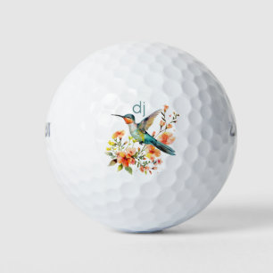 Balles De Golf Monogramme illustrant l'aquarelle des colibris