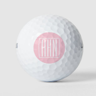Balles De Golf Monogramme initial Blanc sur rose clair