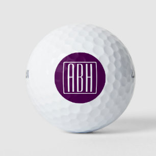 Balles De Golf Monogramme initial   Blanc Sur Violet Profond