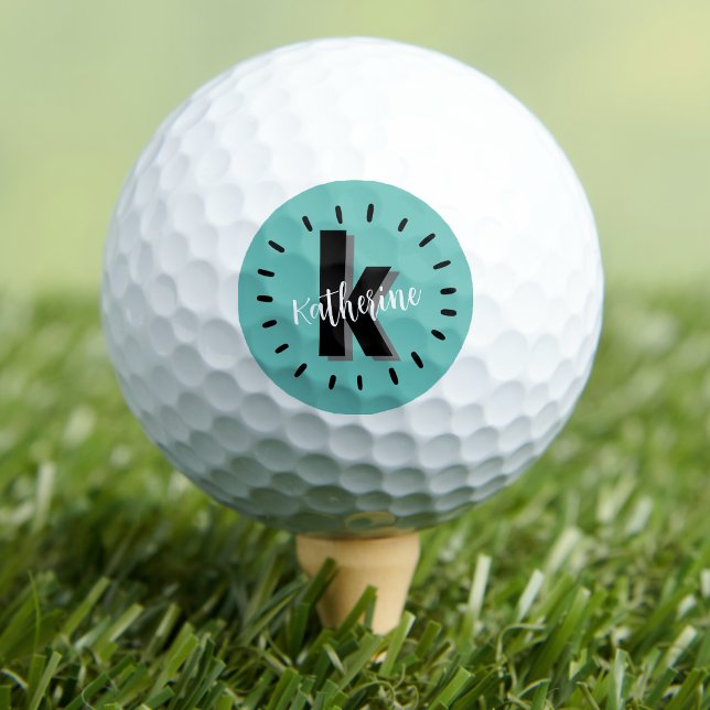 Balles De Golf Monogramme Initial Moderne Sarcelle (Stylish Modern Initial Monogram Golf Balls)