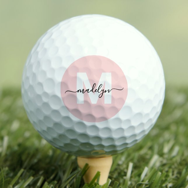 Balles De Golf Monogramme Initial Nom Rose Fardé (Blush Pink Monogram Initial Name Golf Balls)