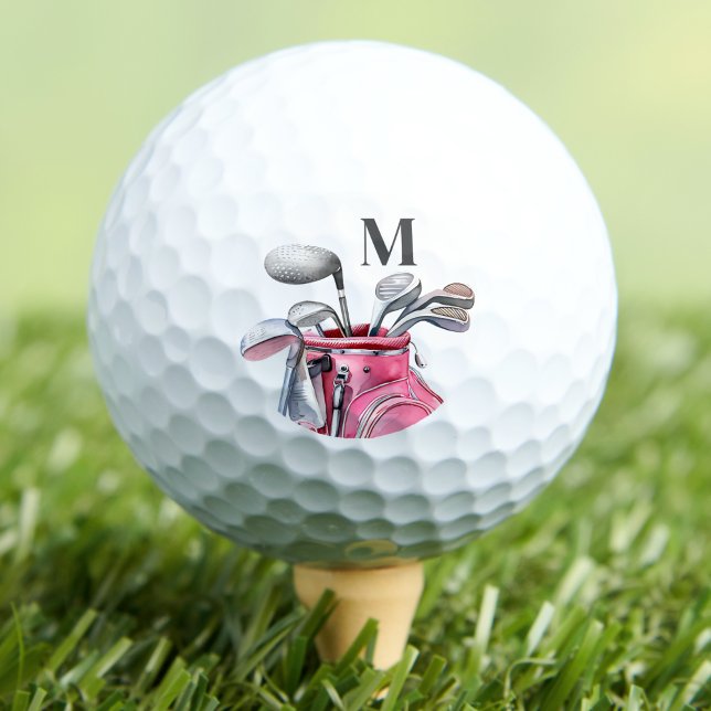Balles De Golf Monogramme Initial Rose Moderne (Pink Initial Monogram Golf Balls)
