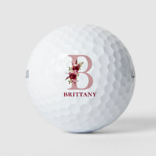 Balles De Golf Monogramme initiale B floral rose poudré