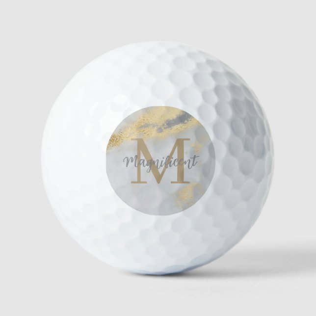 Balles De Golf Monogramme Marbre initial or et gris (Recto)