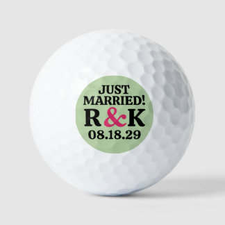 Balles De Golf Monogramme MARIÉS & esperluette rose, fond sauge