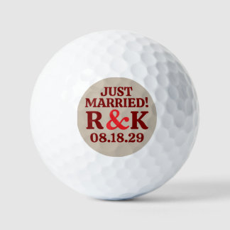 Balles De Golf MONOGRAMME MARIÉS & Esperluette Rouge, Fond Kaki