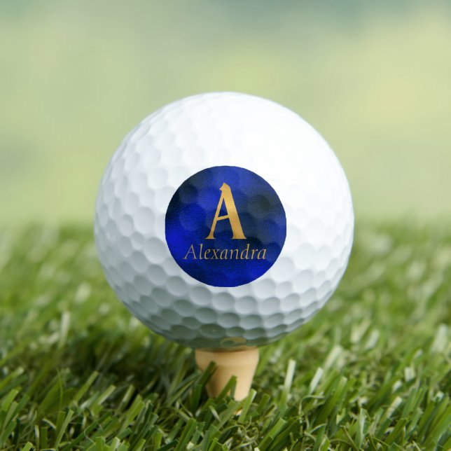 Balles De Golf Monogramme métallique bleu et or A (T-shirt Insitu)