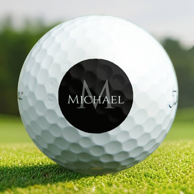 Balles De Golf Monogramme noir avec initiale du nom personnalisé (Custom Monogram Black & Gray Golf Balls – Elegant Initial & Name Design for Stylish Play)