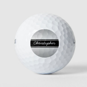 Balles De Golf Monogramme noir et argent Nom manuscrit