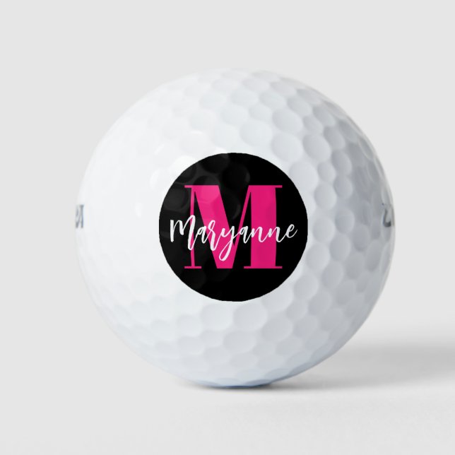 Balles De Golf Monogramme noir rose moderne initial (Devant)
