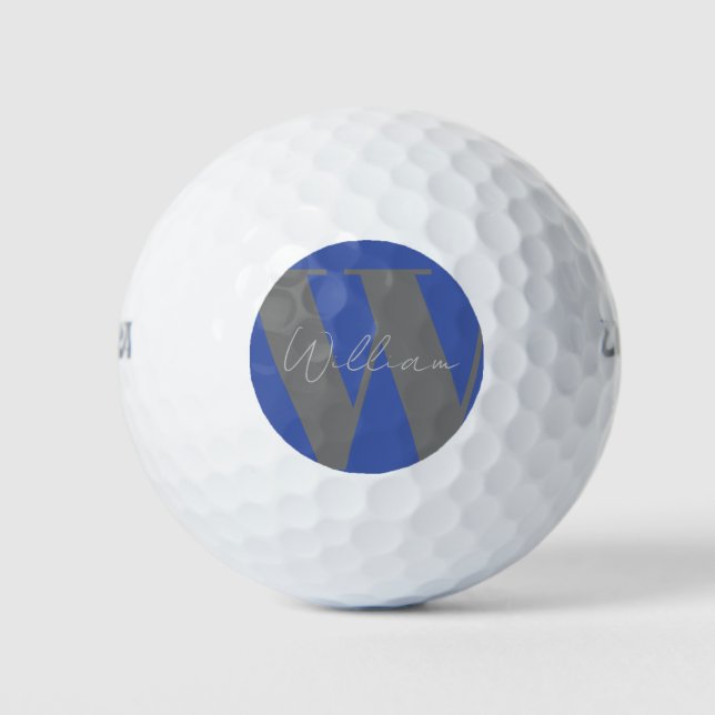 Balles De Golf Monogramme nom bleu gris élégant moderne (Devant)