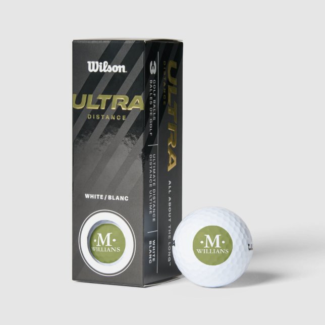 Balles De Golf Monogramme Olive-Green personnalisé de 1 lettre (Emballage)