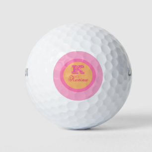 Balles De Golf Monogramme orange rose clair simple Nom moderne