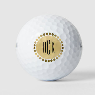 Balles De Golf Monogramme personnalisé Cercle d'or et points