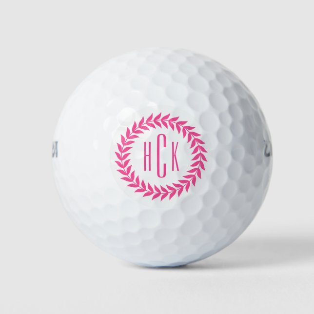 Balles De Golf Monogramme personnalisé de la couronne rose (Devant)