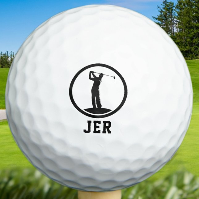 Balles De Golf Monogramme personnalisé Golfer Silhouette Sports N (Custom Monogrammed Golfer Silhouette Sports Black Golf Balls Unique Golfing Gifts For Him)