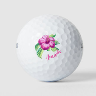 Balles De Golf Monogramme personnalisé Hibiscus rose île aux fleu