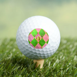 Balles De Golf Monogramme personnalisé Jacquard rose et vert