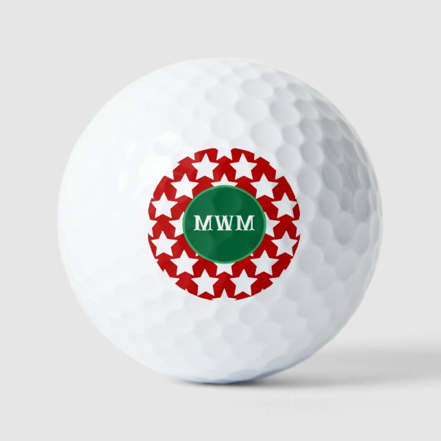 Balles De Golf Monogramme personnalisé Noël Étoiles Golf Ball (Recto)