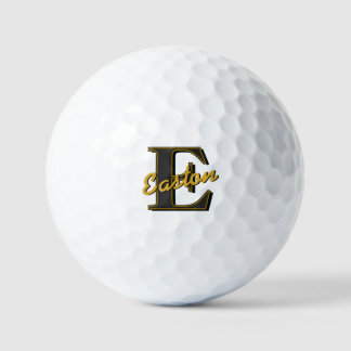 Balles De Golf Monogramme personnalisé Nom initial Noir et Or