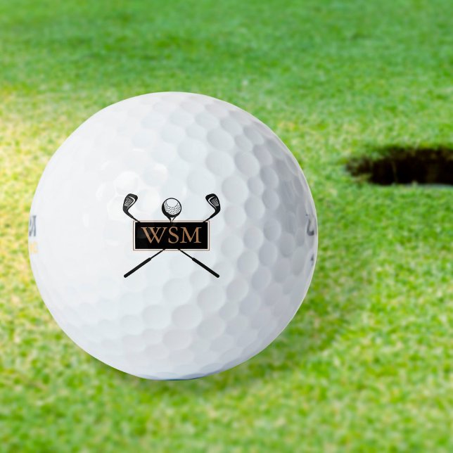 Balles De Golf Monogramme personnalisé Or et noir (Créateur téléchargé)