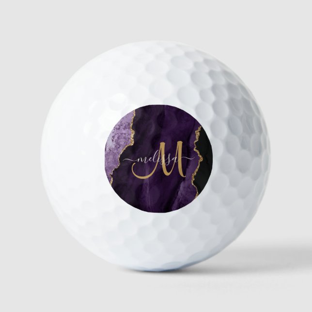 Balles De Golf Monogramme personnalisé Parties scintillant or vio (Recto)