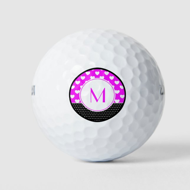 Balles De Golf Monogramme Personnalisé Rose, Noir Et Blanc (Devant)