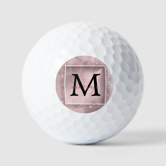 Balles De Golf Monogramme rose Parties scintillant or (Recto)
