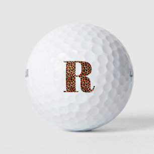 Balles De Golf Monogramme rouge et léopard d'or R