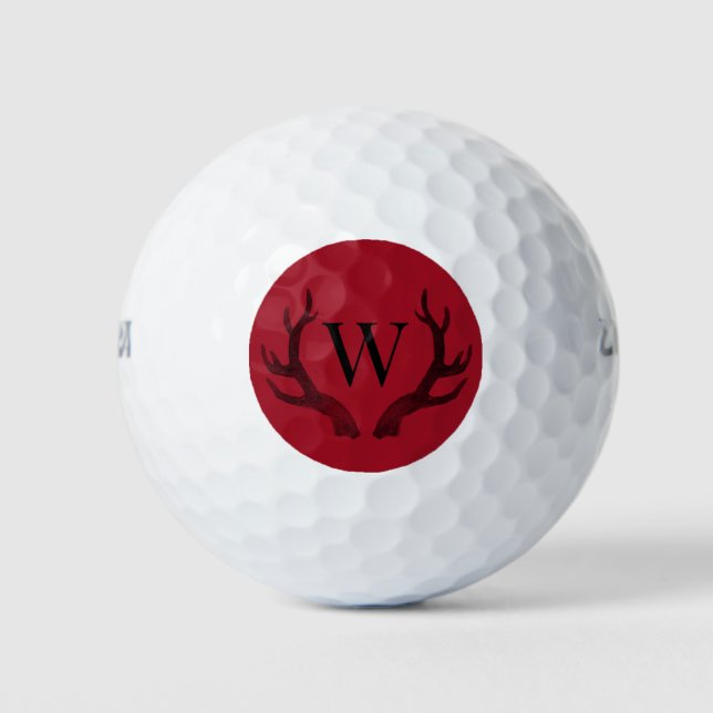 Balles De Golf Monogramme Rustique Rouge noir Antlers (Devant)