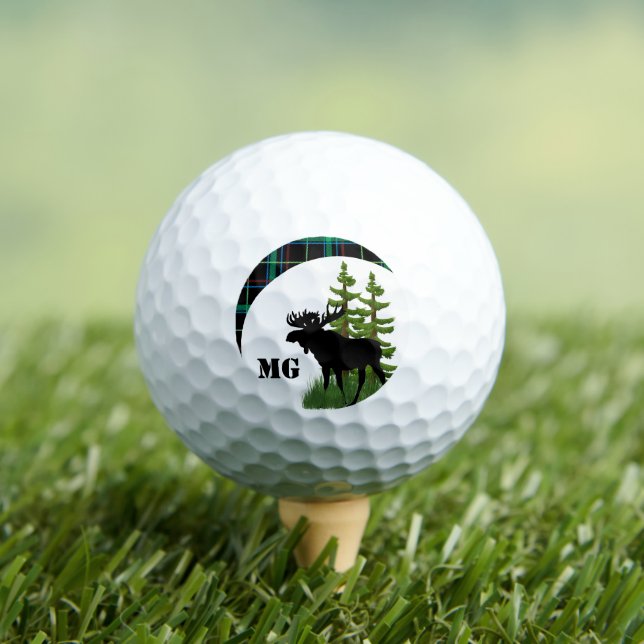 Balles De Golf Monogramme Silhouette d'orignal noir avec Plaid ve (T-shirt Insitu)