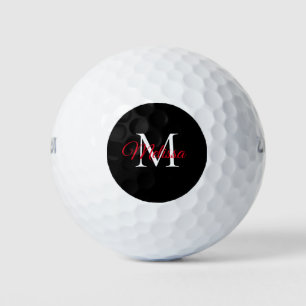 Balles De Golf Monogramme simple moderne noir rouge