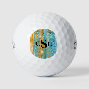 Balles De Golf Monogramme Turquoise Gold Parties scintillant Élég