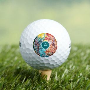 Balles De Golf Monogramme Turquoise Initial Mandala Art Abstrait