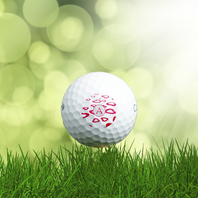 Balles De Golf Monogramme Valentine coeur rouge personnalisé (Créateur téléchargé)