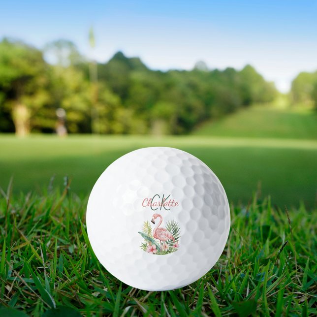 Balles De Golf Monographie d'été tropicale rose flamingo (Créateur téléchargé)