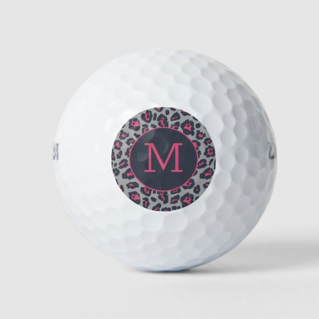 Balles De Golf Motif Empreinte de léopard Chic Monogram Hot Rose  (Devant)