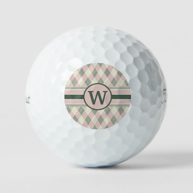 Balles De Golf Motif moderne rose et vert Jacquard Monogramme (Recto)